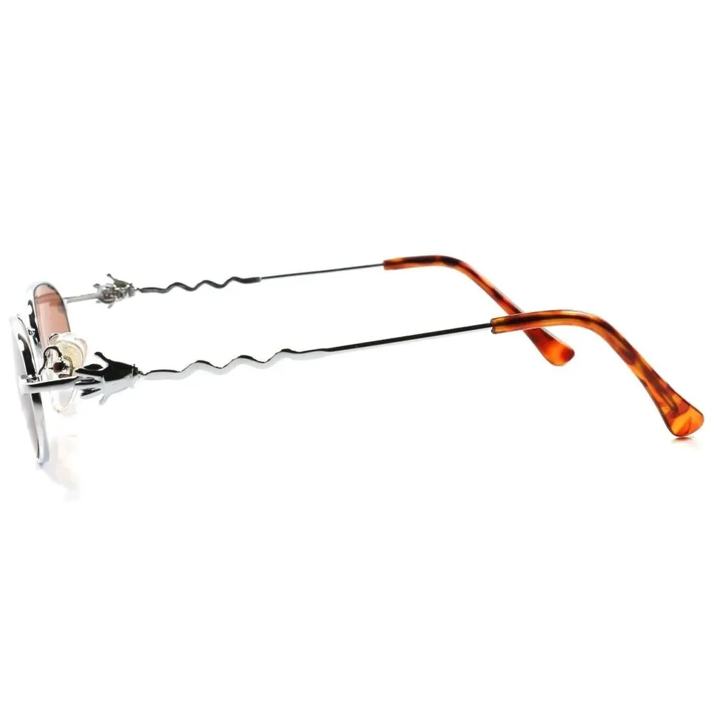 True Vintage Old Deadstock Funky Funny Mens Womens Silver Round Oval Sunglasses